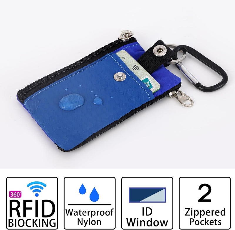 MASAPHIL MASAPHlL Small Lanyard Wallet for Women/Men with RFID Blocking ID Card Wallet, Minimalist Nylon Zipper Pouch, Travel Neck Wallet with Keychain, ID Window for Card,Coin,Cash (Blue+Treasure Blue) - Image 4